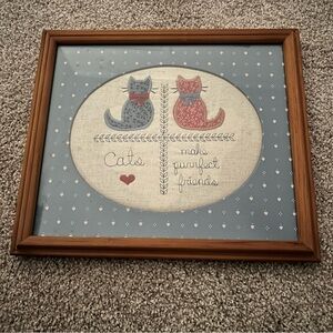 Valorie Sockwell Glass Framed Folk Art Applique Cats make purrfect friends